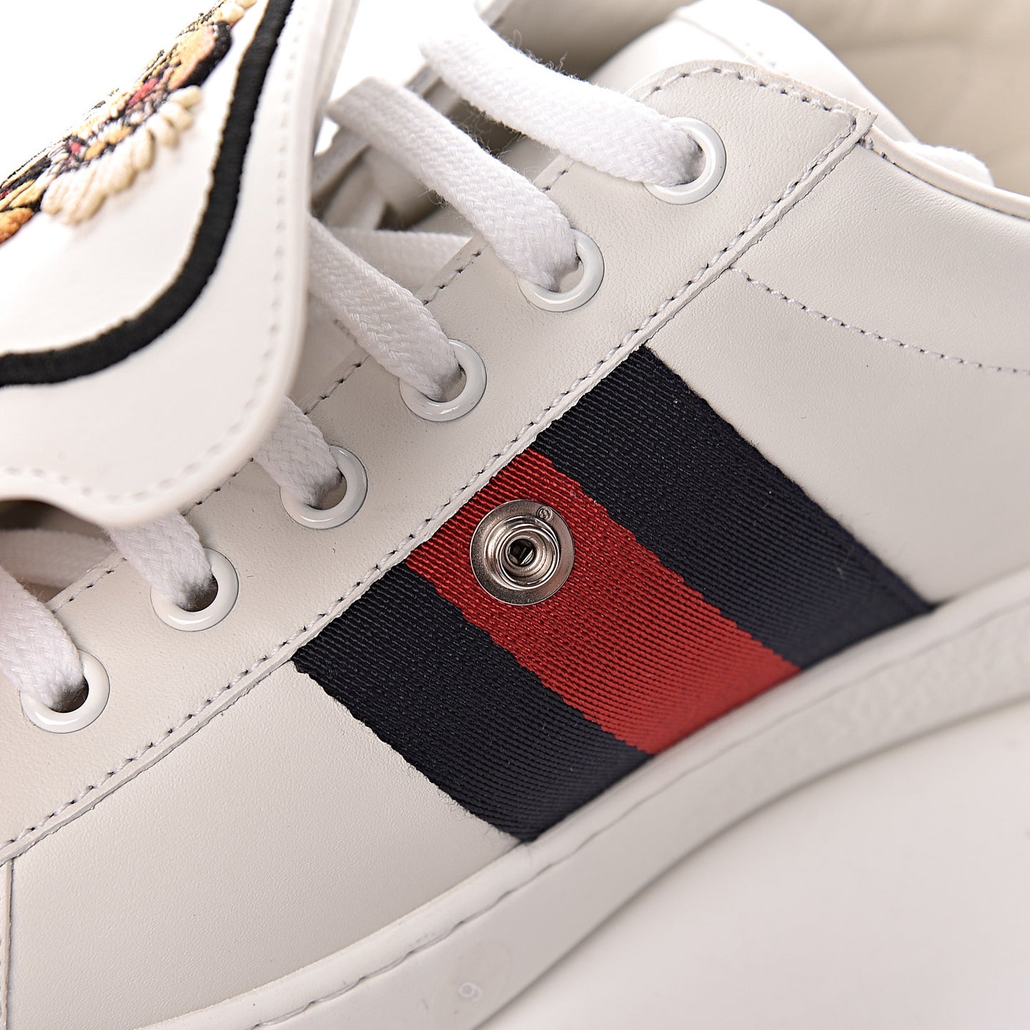 Calfskin Ayers Web Tiger Embroidered Mens Ace Sneakers 9 White