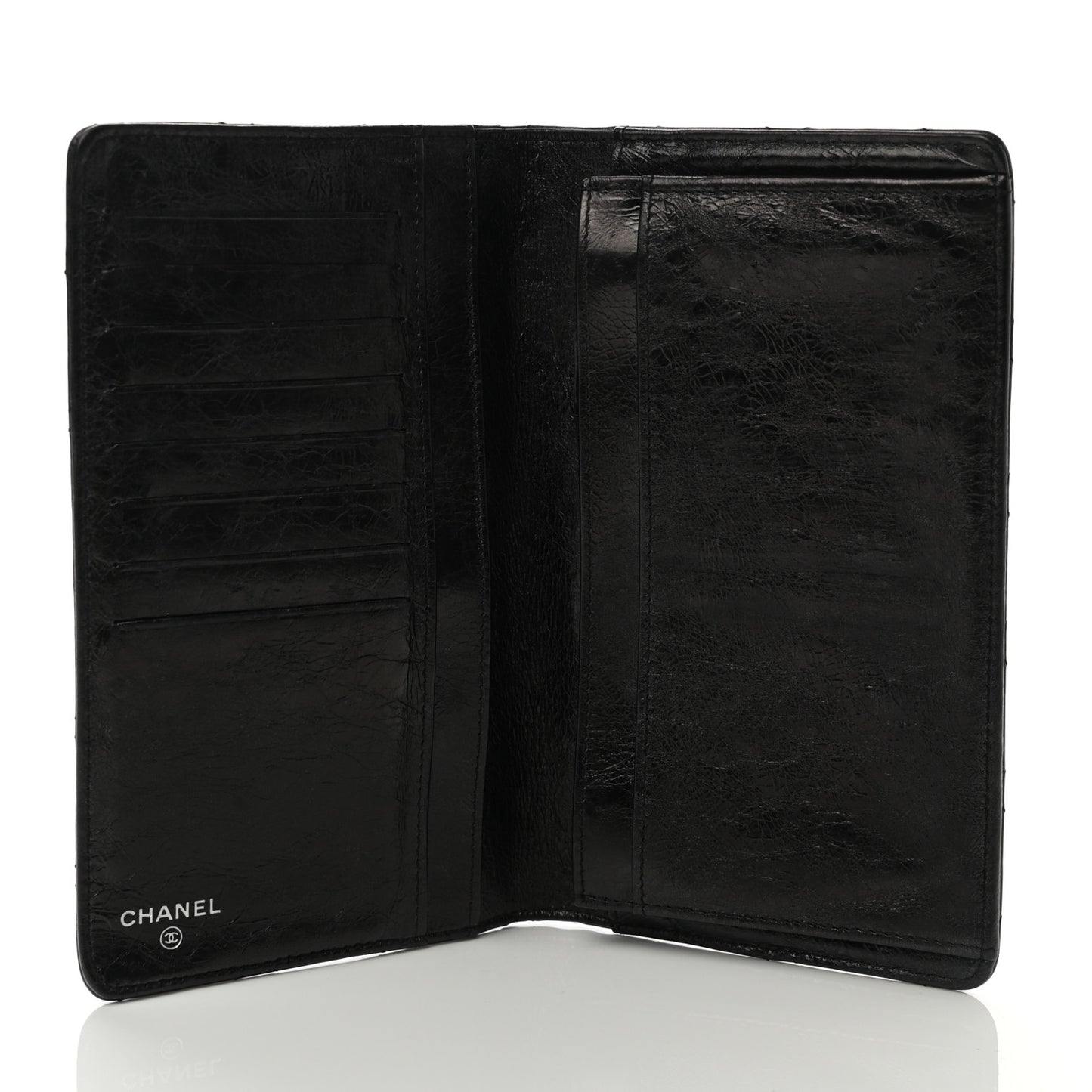 Patent Crumpled Calfskin Quilted Yen Reissue Wallet Black