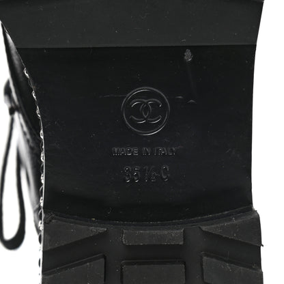 Chanel Crackled Calfskin Velvet Pearl Combat Short Boots 35.5 Black 6 of 9