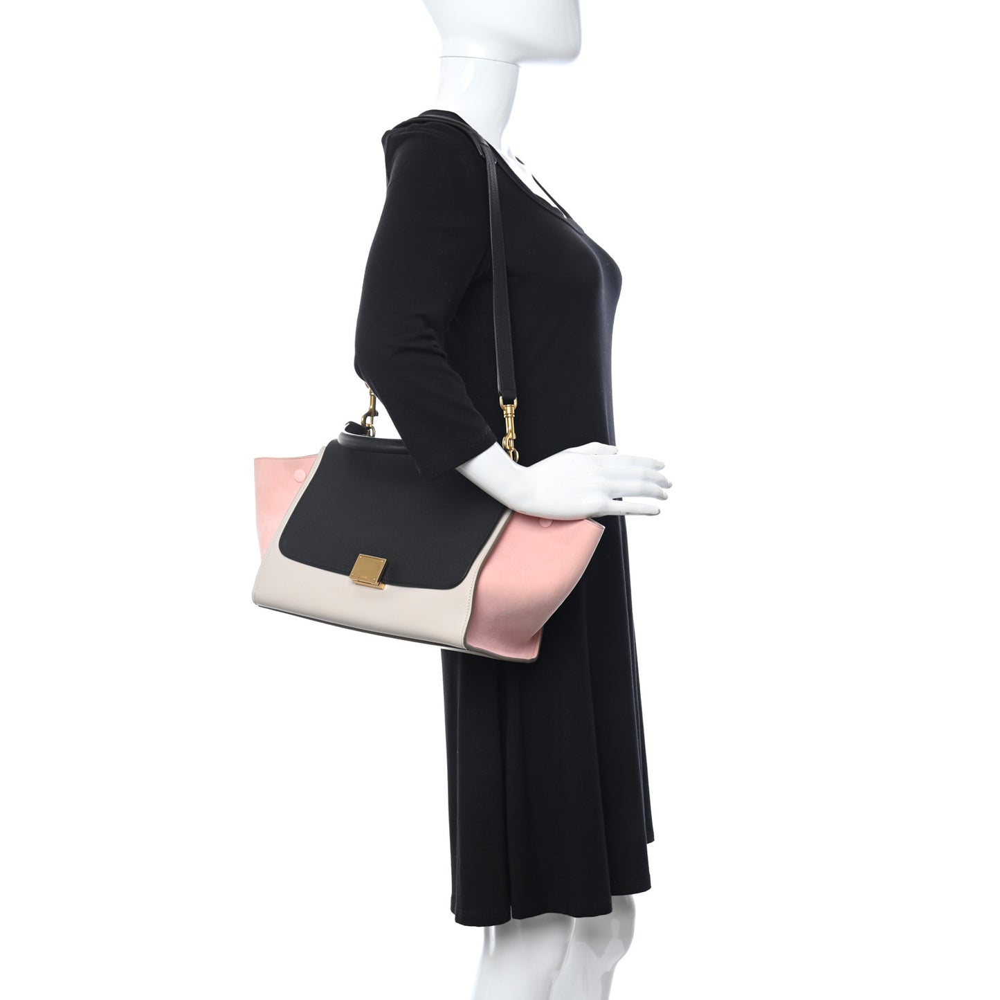 Textured Calfskin Suede Small Tri-Color Trapeze Black