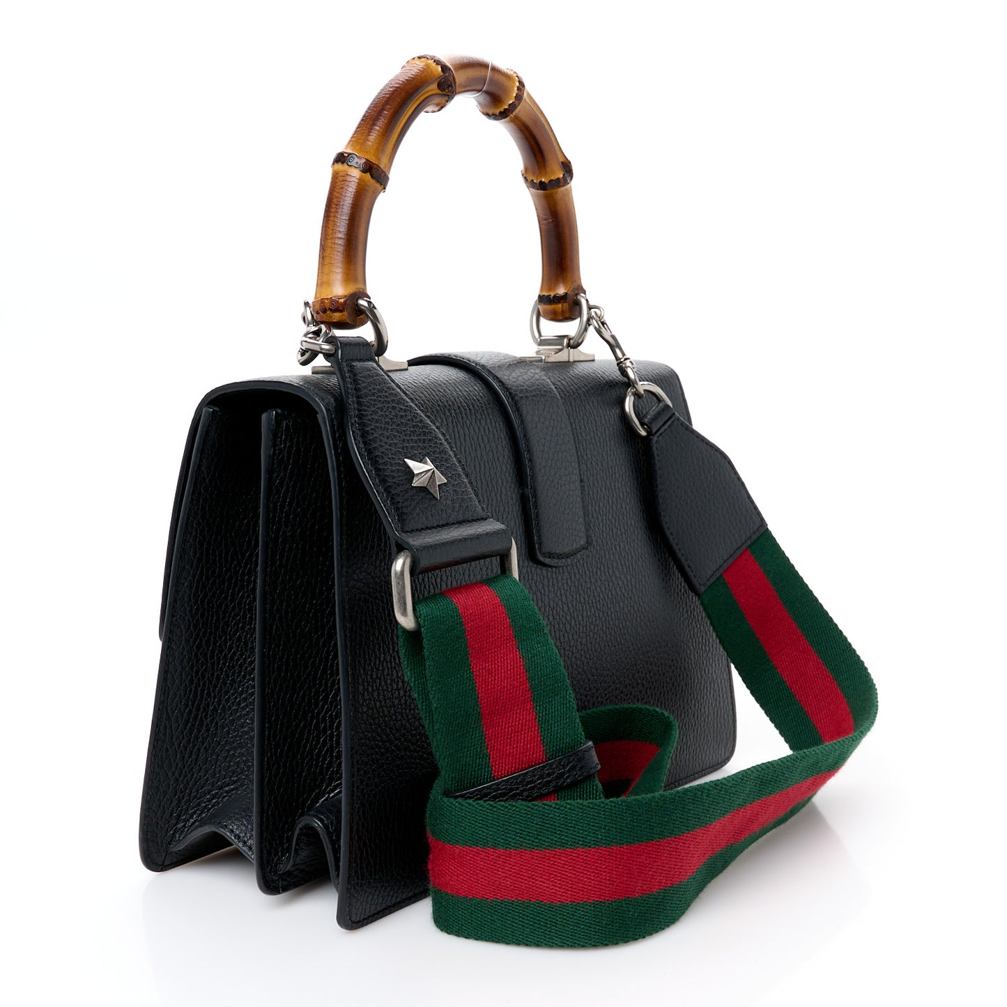 Dollar Calfskin Crystal Web Medium Dionysus Bamboo Top Handle Bag Black Black Diamond