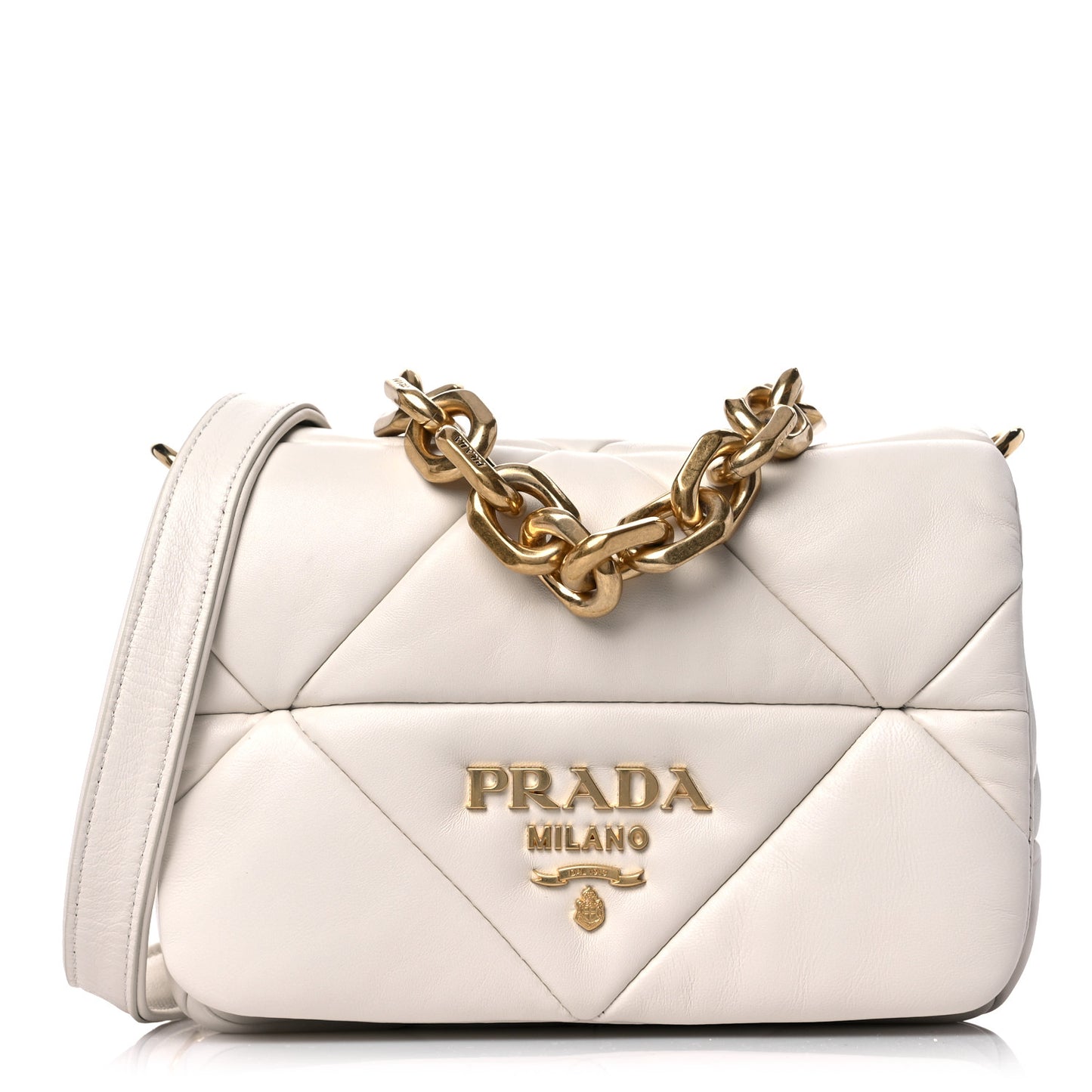 Nappa Metal Quilted Small Patchwork System Flap Bag White