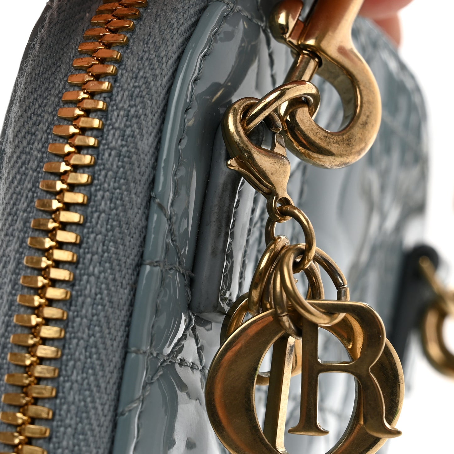 Patent Cannage Lady Dior Phone Holder Cloud Blue