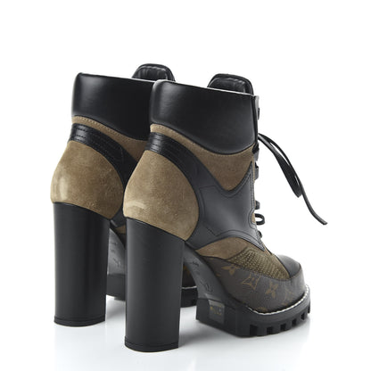 Louis Vuitton Suede Calfskin Monogram Star Trail Ankle Boots 39 Khaki 4 of 9