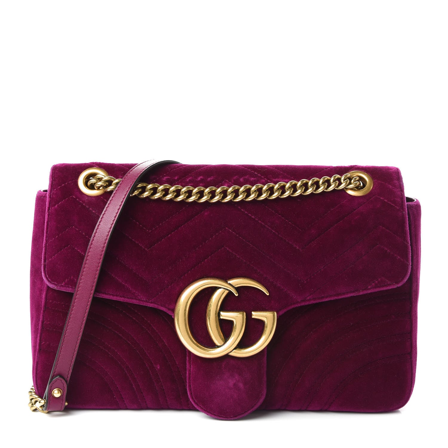 Gucci Velvet Matelasse Medium GG Marmont Shoulder Bag Rubin 1 of 25