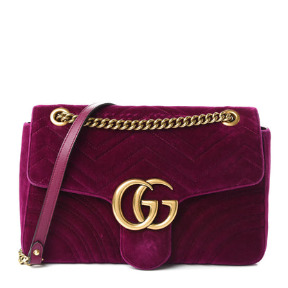 Gucci Velvet Matelasse Medium GG Marmont Shoulder Bag Rubin 1 of 25