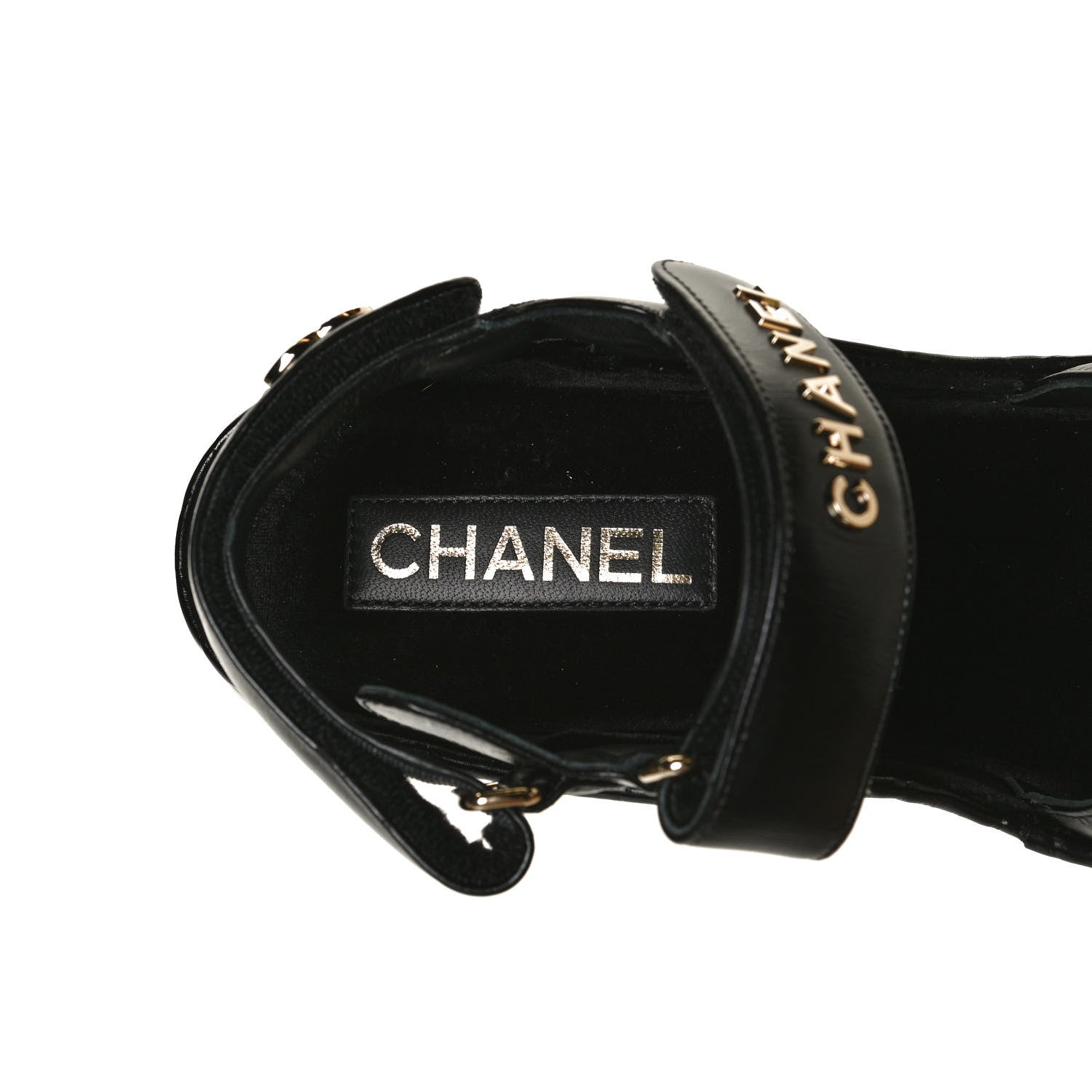 Chanel Shiny Calfskin Logo Platform Sandals 38 Black 9 of 13