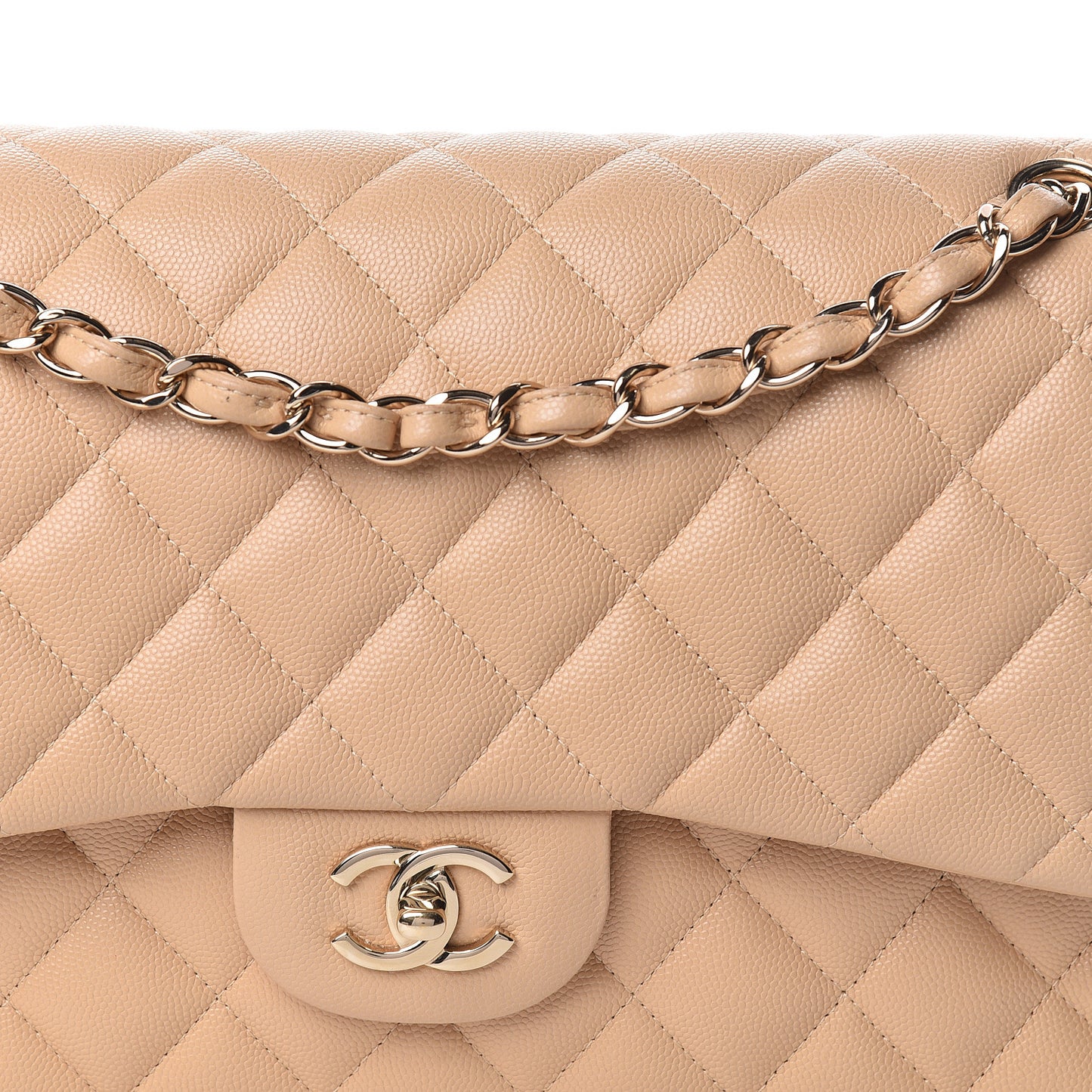 Caviar Quilted Jumbo Double Flap Light Beige