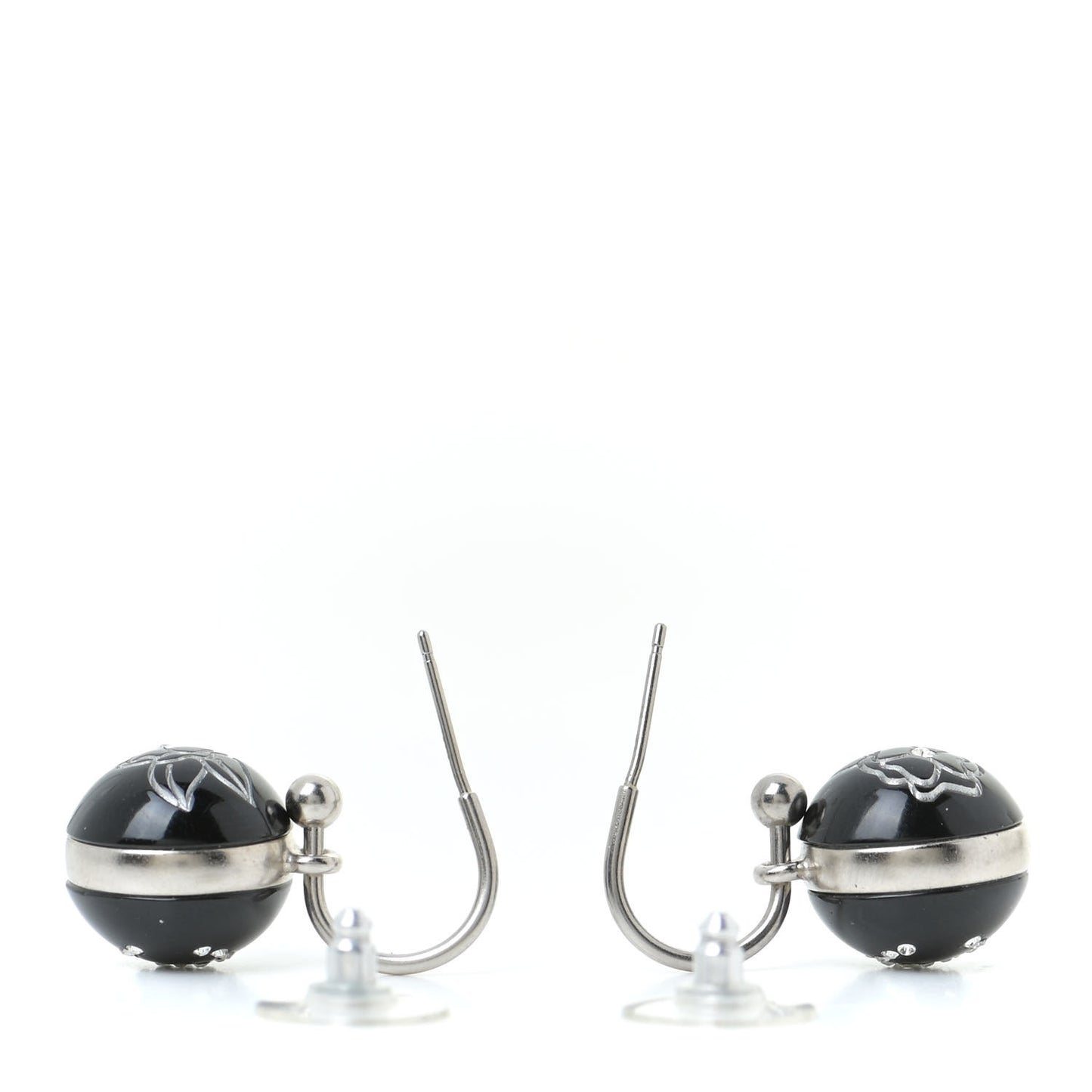 Resin Crystal CC Camellia Earrings Black