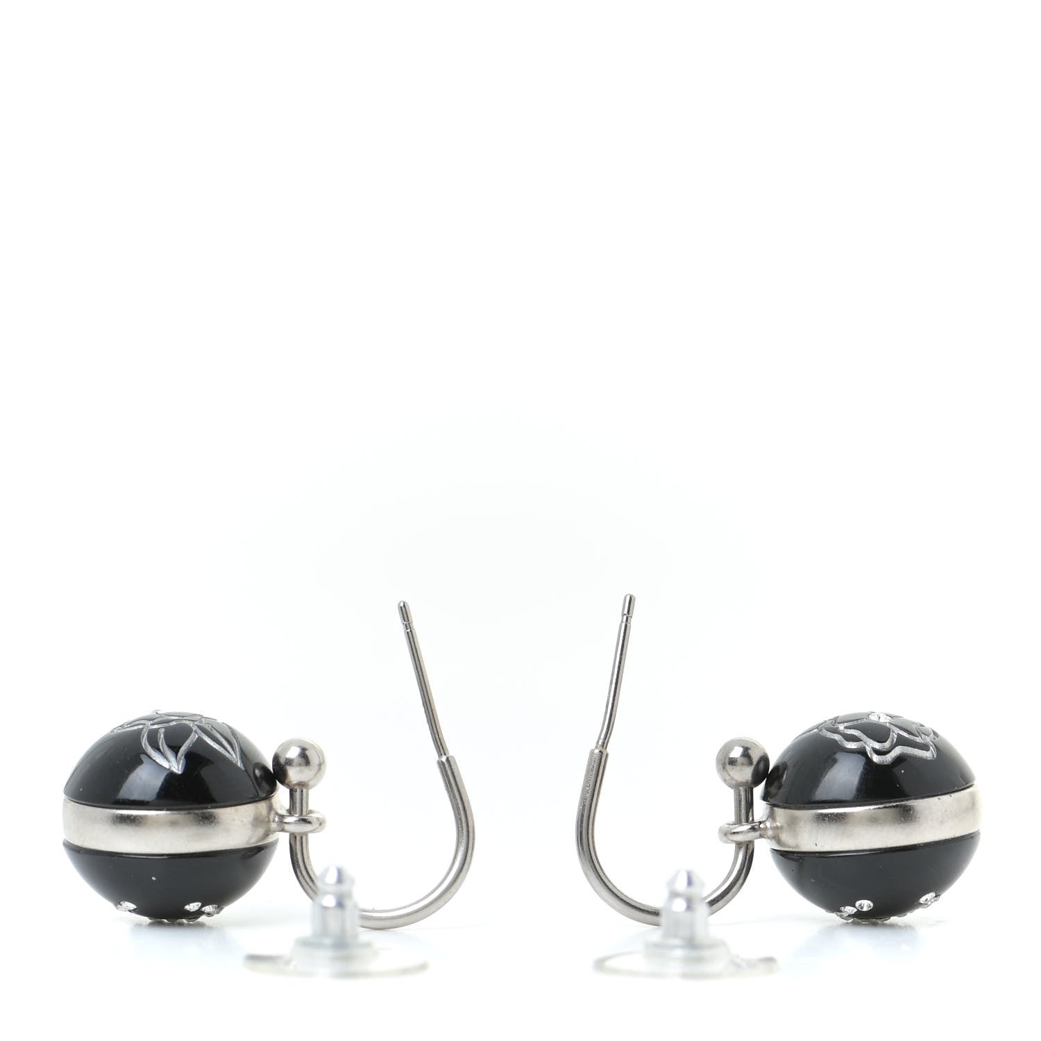 Chanel Resin Crystal CC Camellia Earrings Black 3 of 4