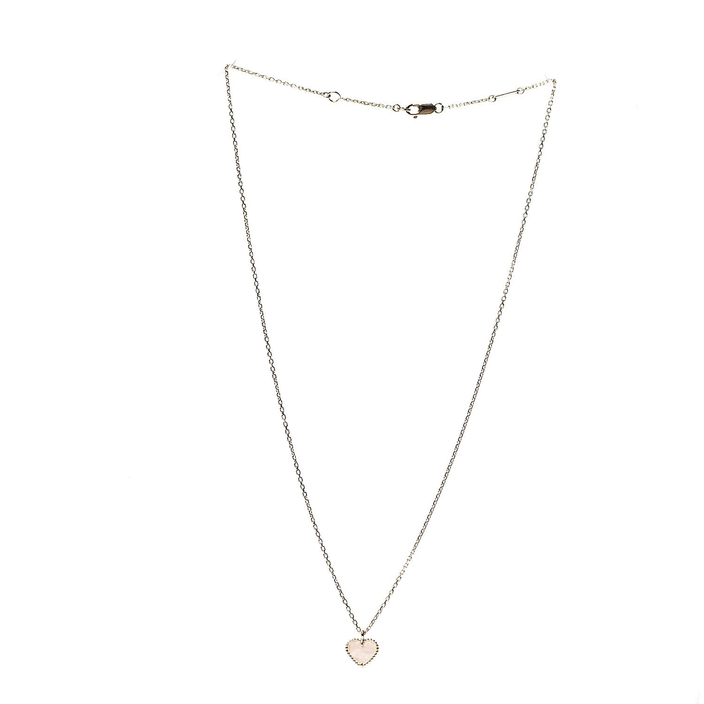 18K Yellow Gold Mother of Pearl Sweet Alhambra Heart Pendant Necklace