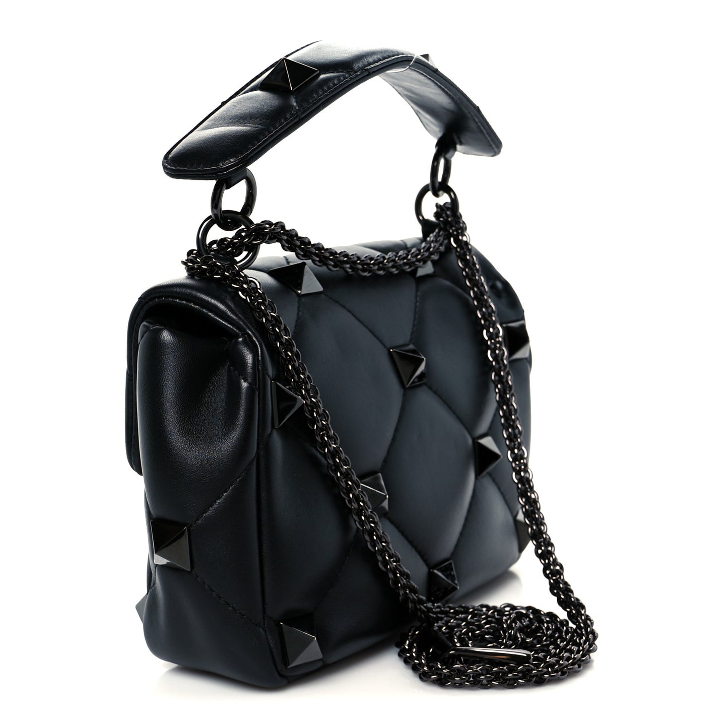 Nappa Monochrome Medium Roman Stud Shoulder Bag Black