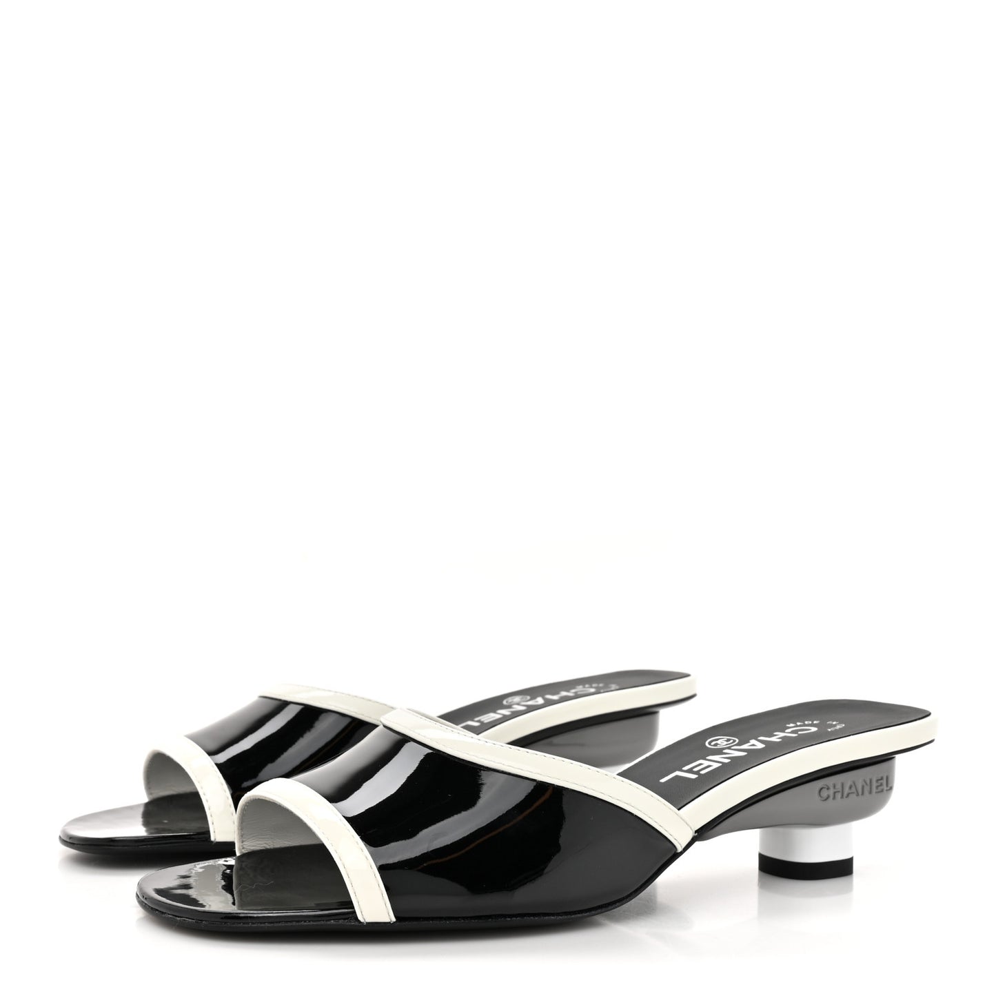 Patent Calfskin Mules 37.5 Black White