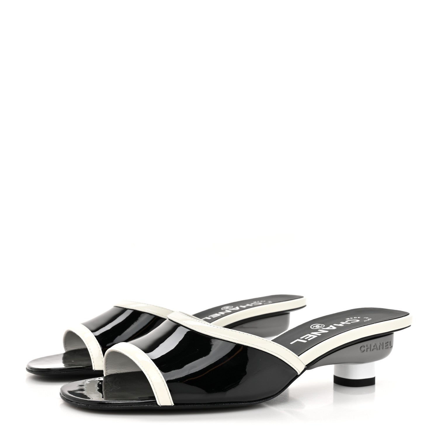 Chanel Patent Calfskin Mules 37.5 Black White 4 of 11