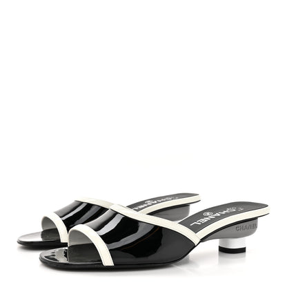 Chanel Patent Calfskin Mules 37.5 Black White 4 of 11