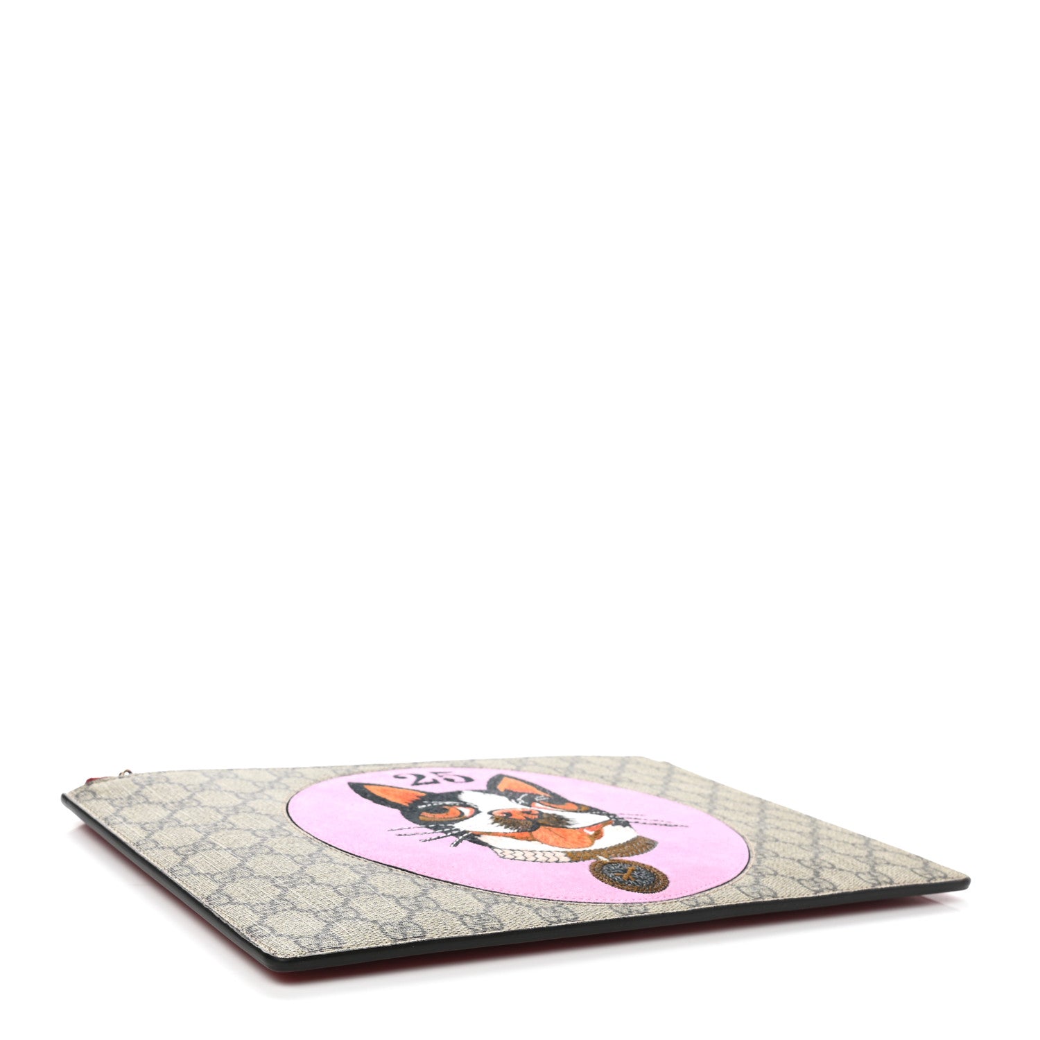 Gucci GG Supreme Monogram Bosco Patch Zip Pouch Beige Malva Hibiscus Red 4 of 8