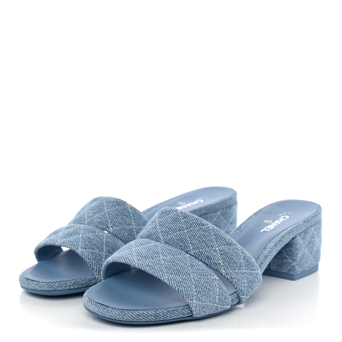 Chanel Denim Quilted Mules 38 Blue 4 of 10