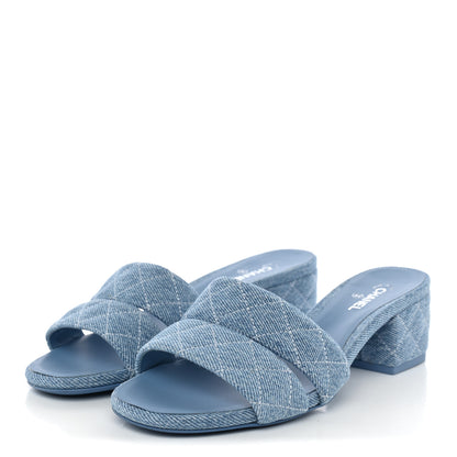 Chanel Denim Quilted Mules 38 Blue 4 of 10
