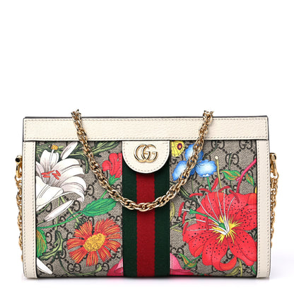 Gucci GG Supreme Monogram Flora Web Small Ophidia Chain Shoulder Bag White 1 of 11