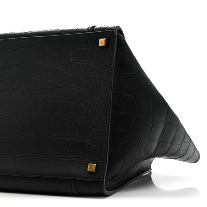 Celine Crocodile Embossed Calfskin Medium Phantom Luggage Black 11 of 13