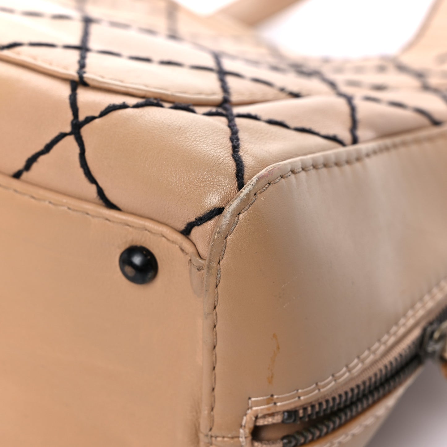 Calfskin Wild Stitch Vertical Top Handle Bag Beige