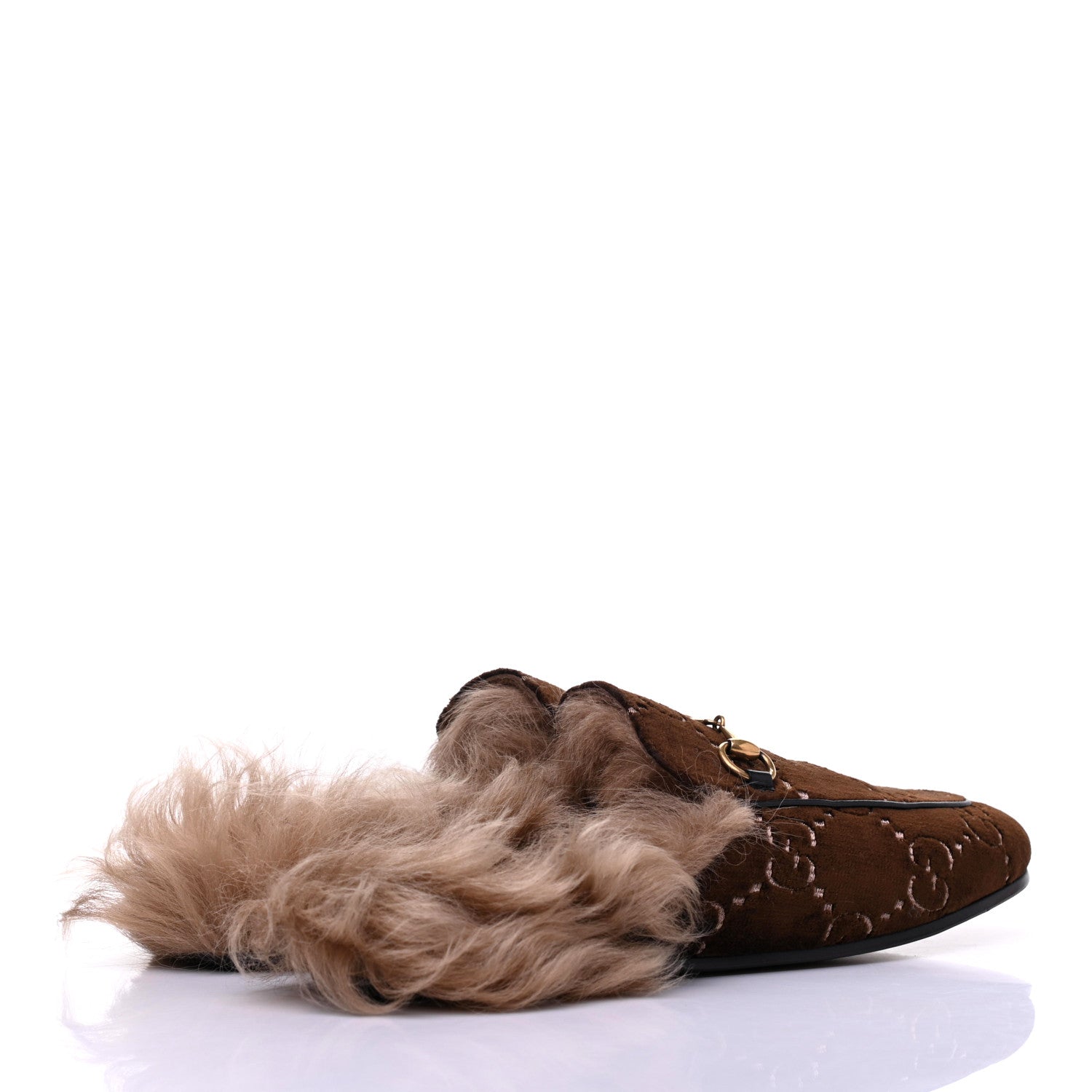 Gucci Velvet GG Monogram Fur Womens Princetown Slippers 38.5 Brown Black Natural 4 of 11