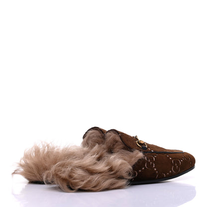 Gucci Velvet GG Monogram Fur Womens Princetown Slippers 38.5 Brown Black Natural 4 of 11