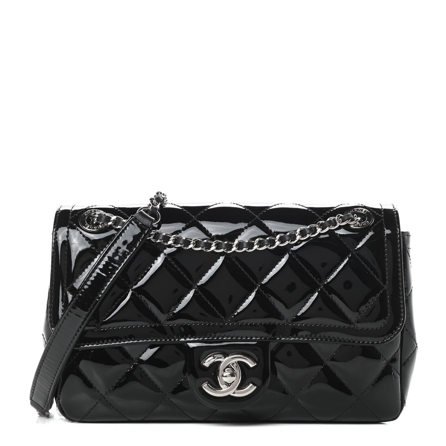 Patent Quilted Small Coco Shine Flap Black