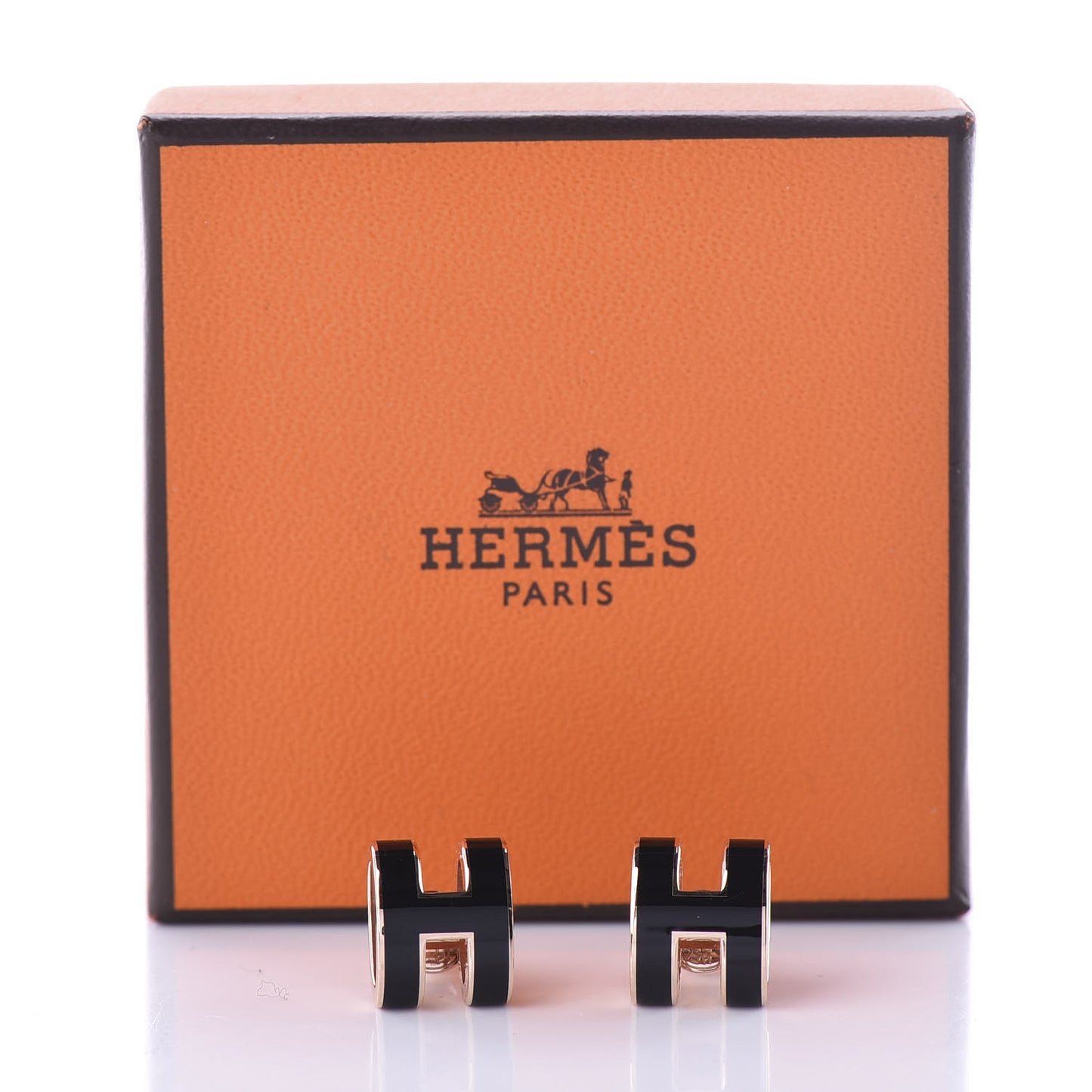 Gold Lacquered Pop H Earrings Black