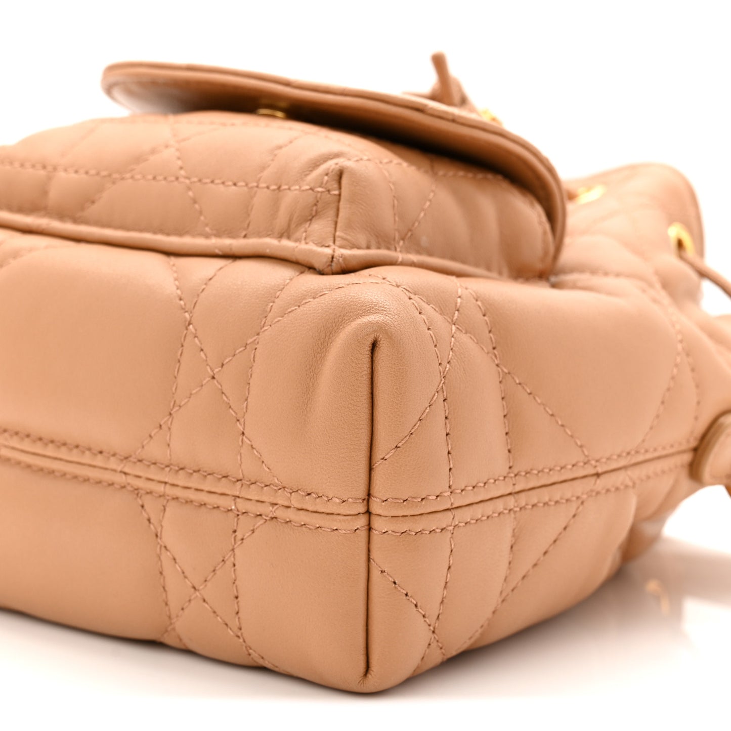 Lambskin Macrocannage Caro Nano Bucket Bag Light Gold