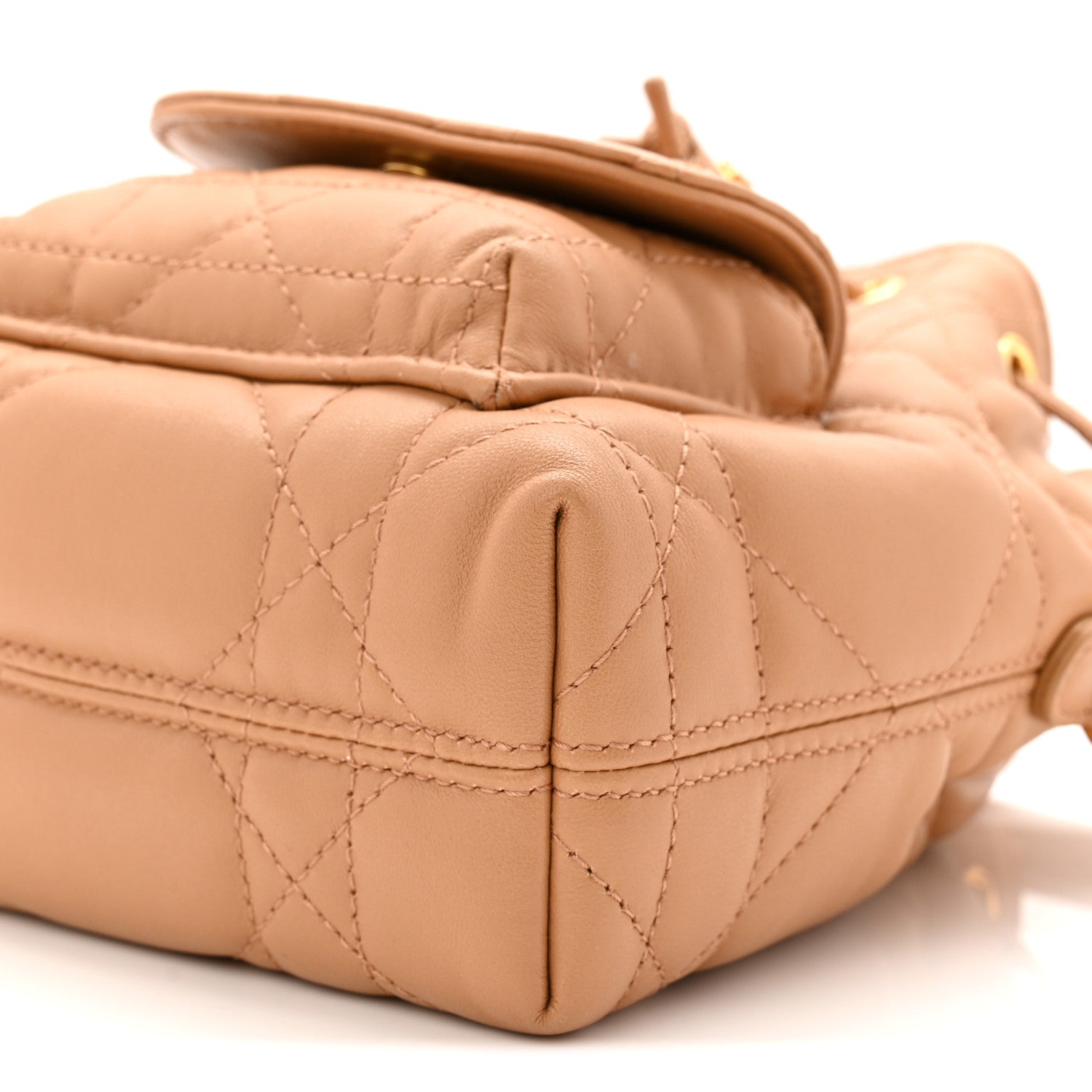 Christian Dior Lambskin Macrocannage Caro Nano Bucket Bag Light Gold 10 of 10