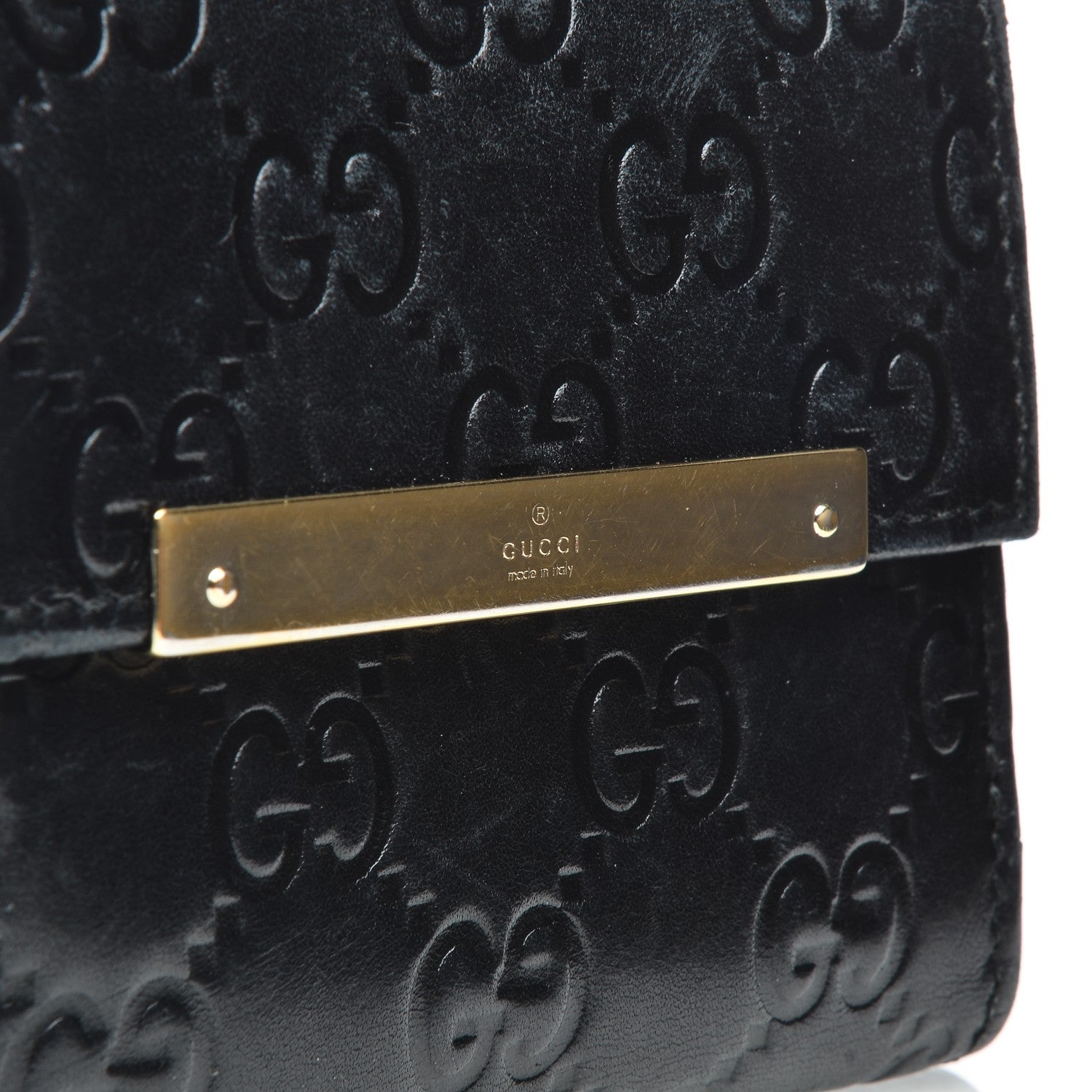 Gucci Guccissima Metal Bar French Flap Wallet Black 7 of 11