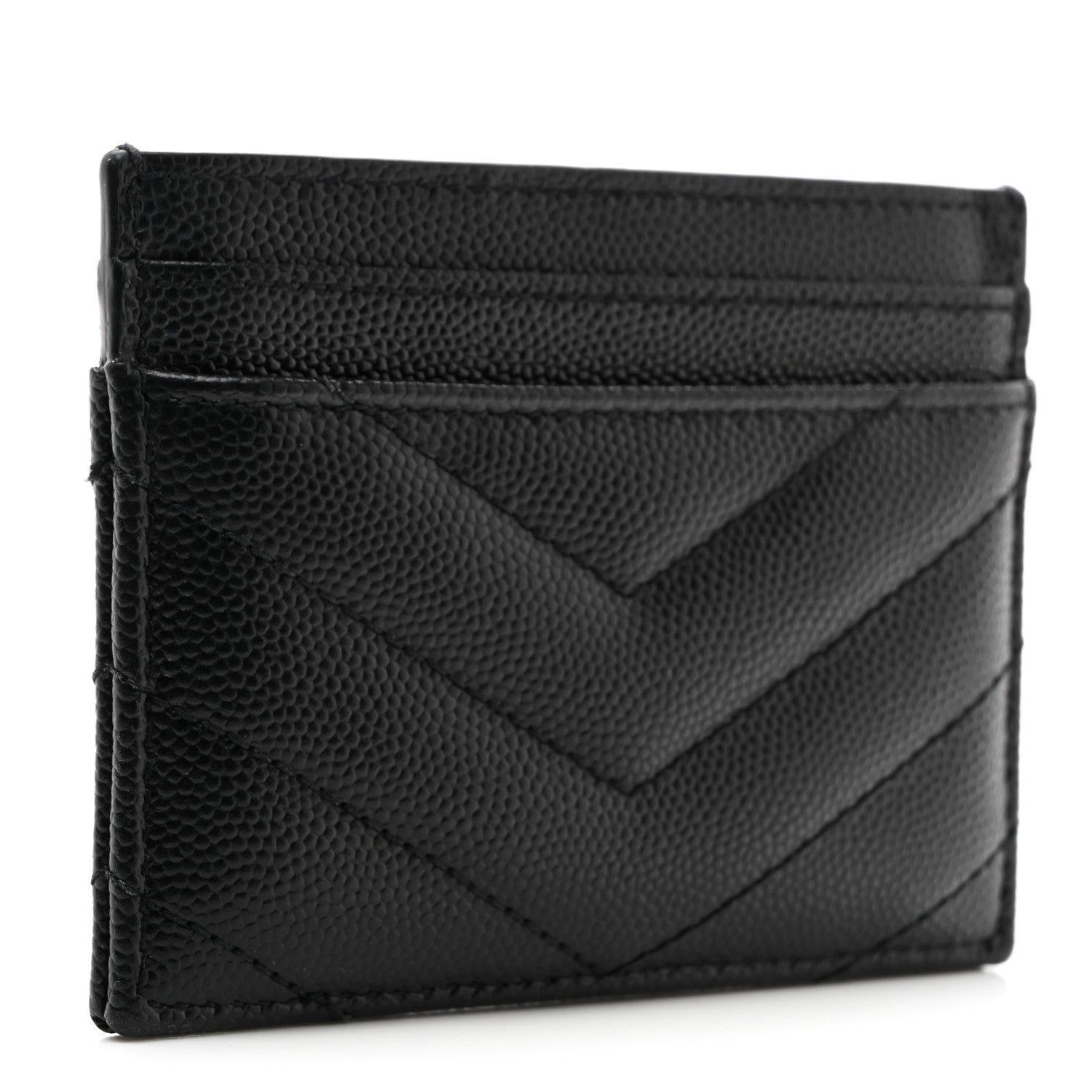 Saint Laurent Grain De Poudre Matelasse Chevron Monogram Credit Card Case Black 3 of 8