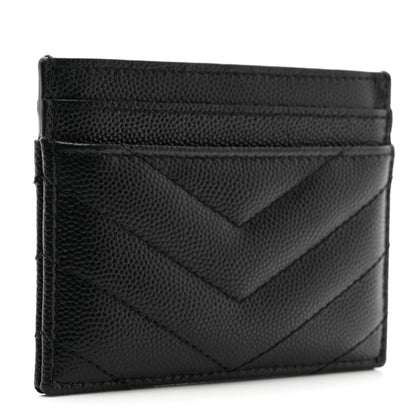 Saint Laurent Grain De Poudre Matelasse Chevron Monogram Credit Card Case Black 3 of 8
