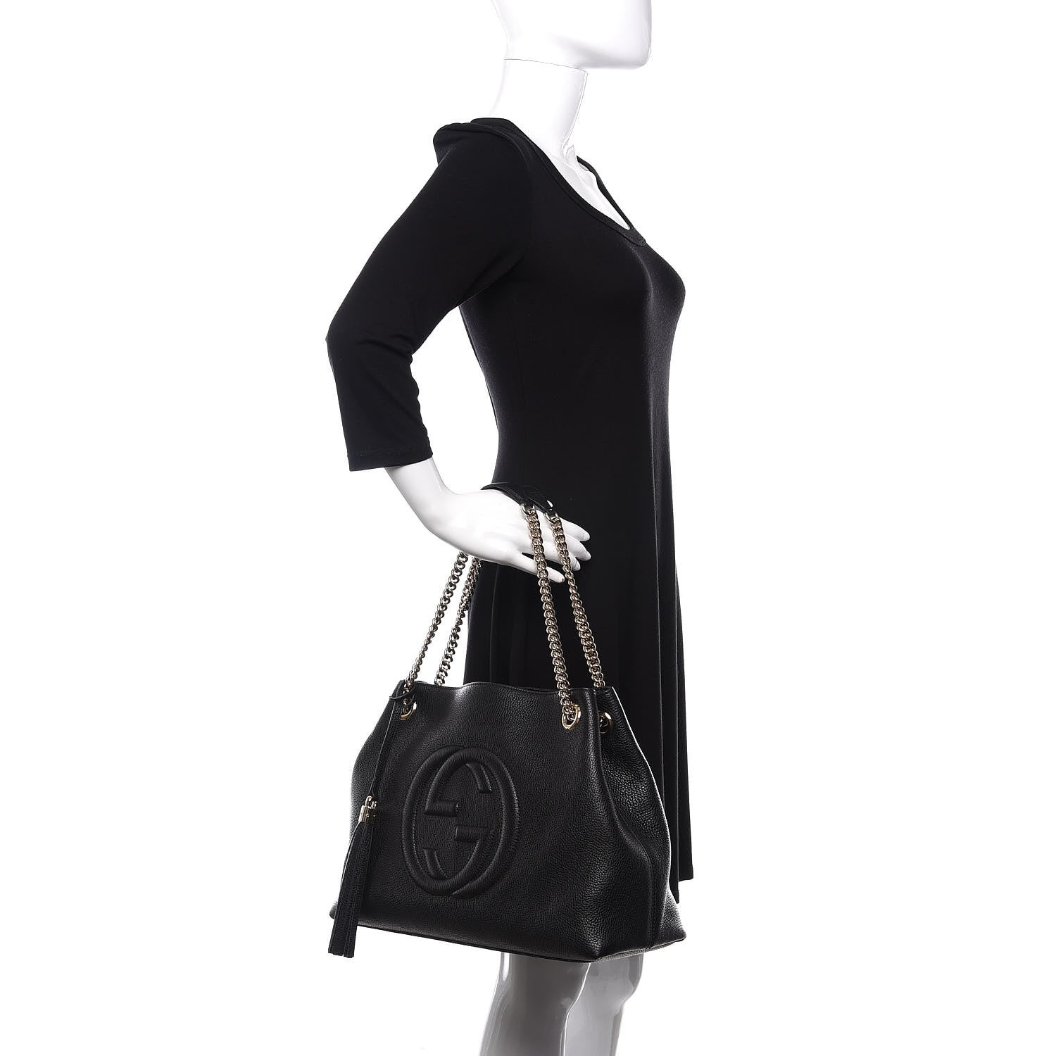 Gucci Pebbled Calfskin Medium Soho Chain Shoulder Bag Black 3 of 8