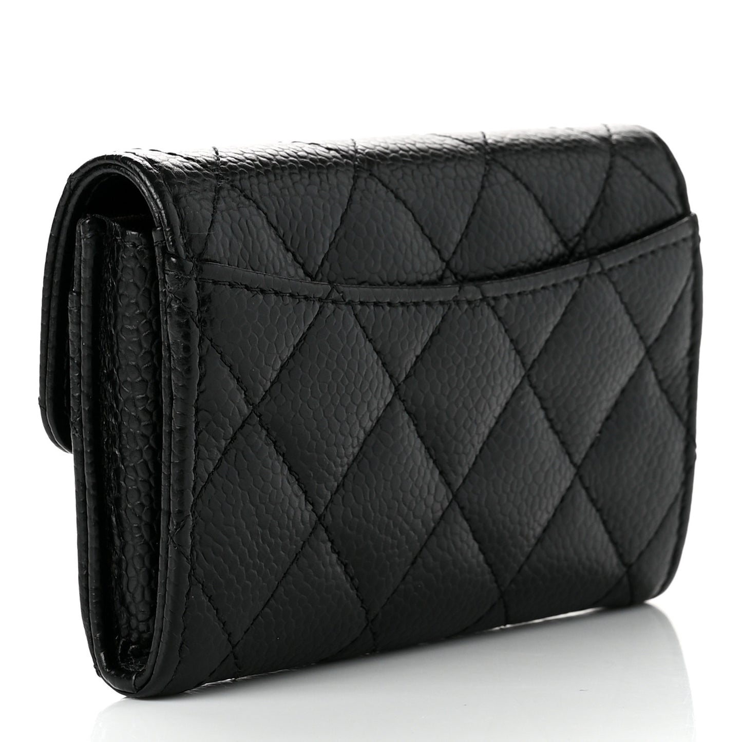 Caviar Quilted Flap Card Holder Wallet Black