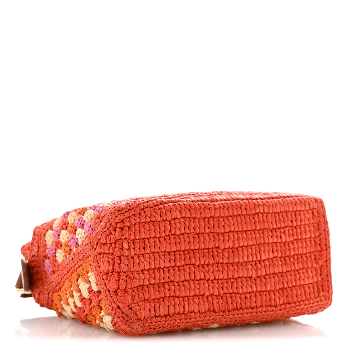Raffia Crochet Paula's Ibiza Mini Puzzle Edge Bag Bright Orange Pink