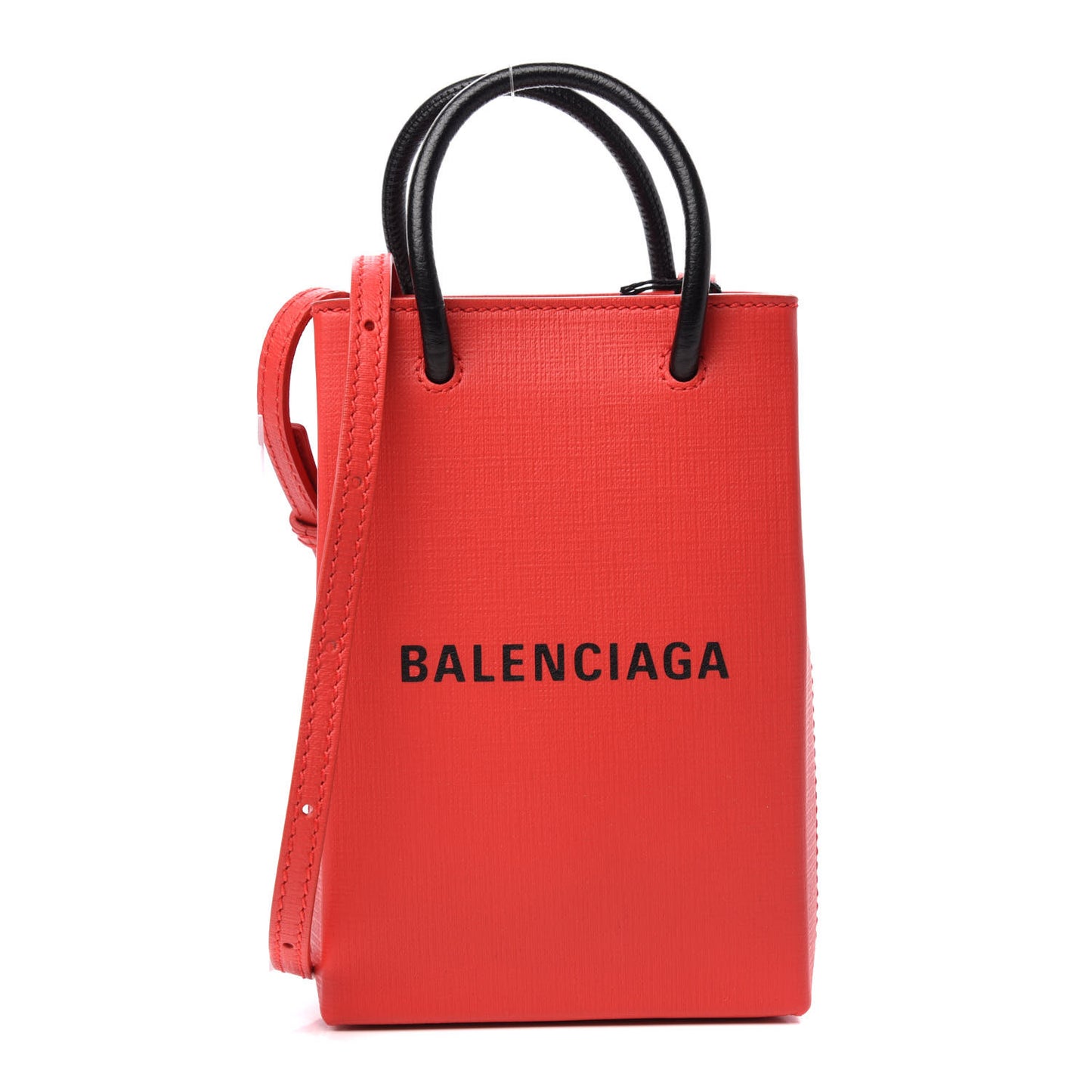 Squared Calfskin Logo Shopping Phone Holder Bag Red