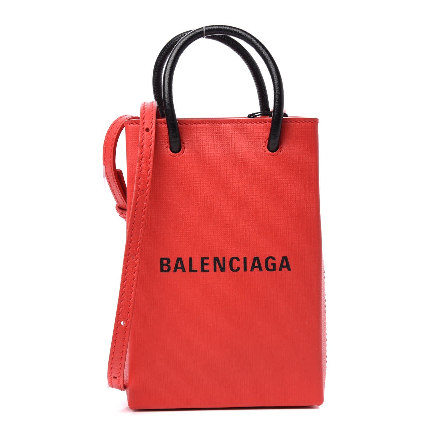 Balenciaga Squared Calfskin Logo Shopping Phone Holder Bag Red 1 of 10