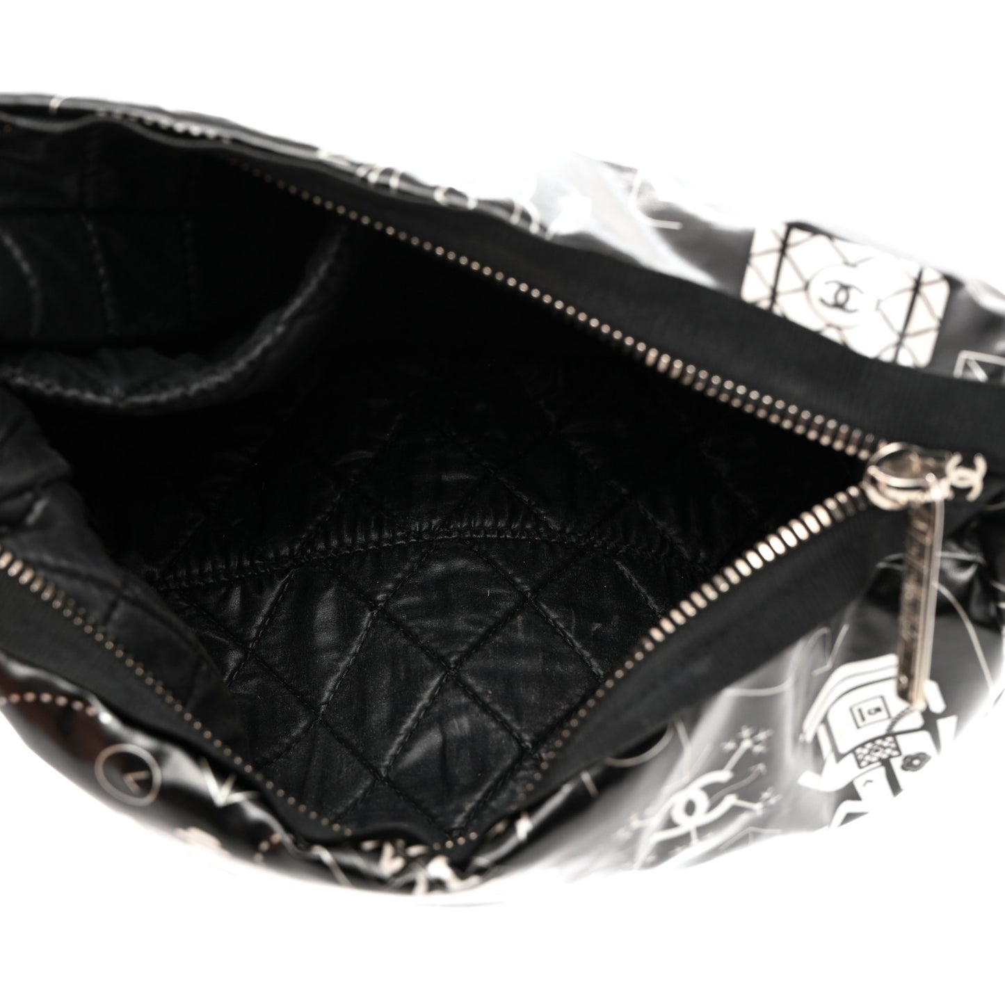 Coated Canvas Airline Cosmetic Pouch Black White