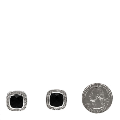 David Yurman Sterling Silver Pave Diamond Black Onyx 11mm Albion Earrings 2 of 4