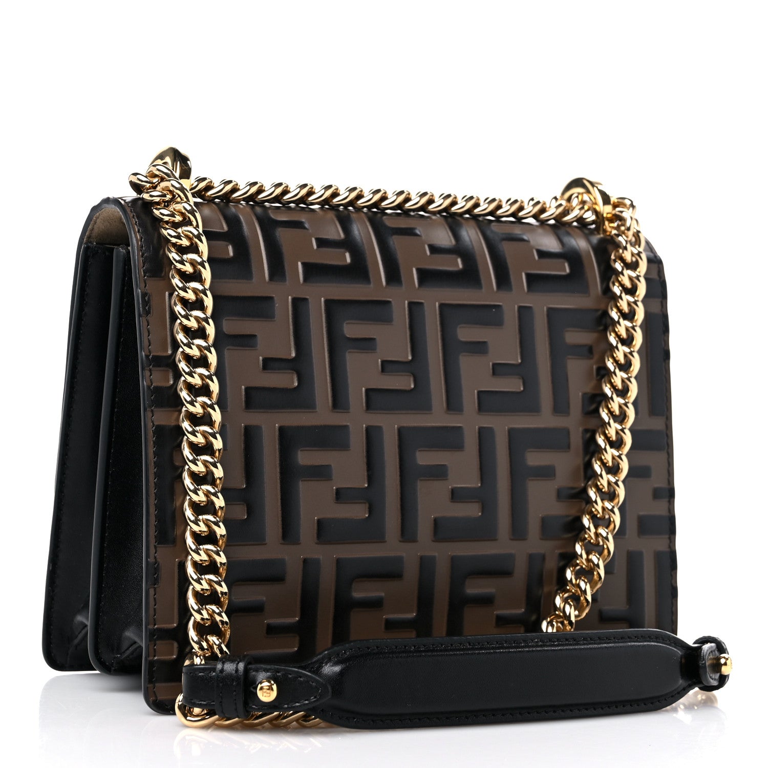Fendi Vitello Liberty Bi-Color FF 1974 Embossed Small Kan U Shoulder Bag Maya Black 3 of 9