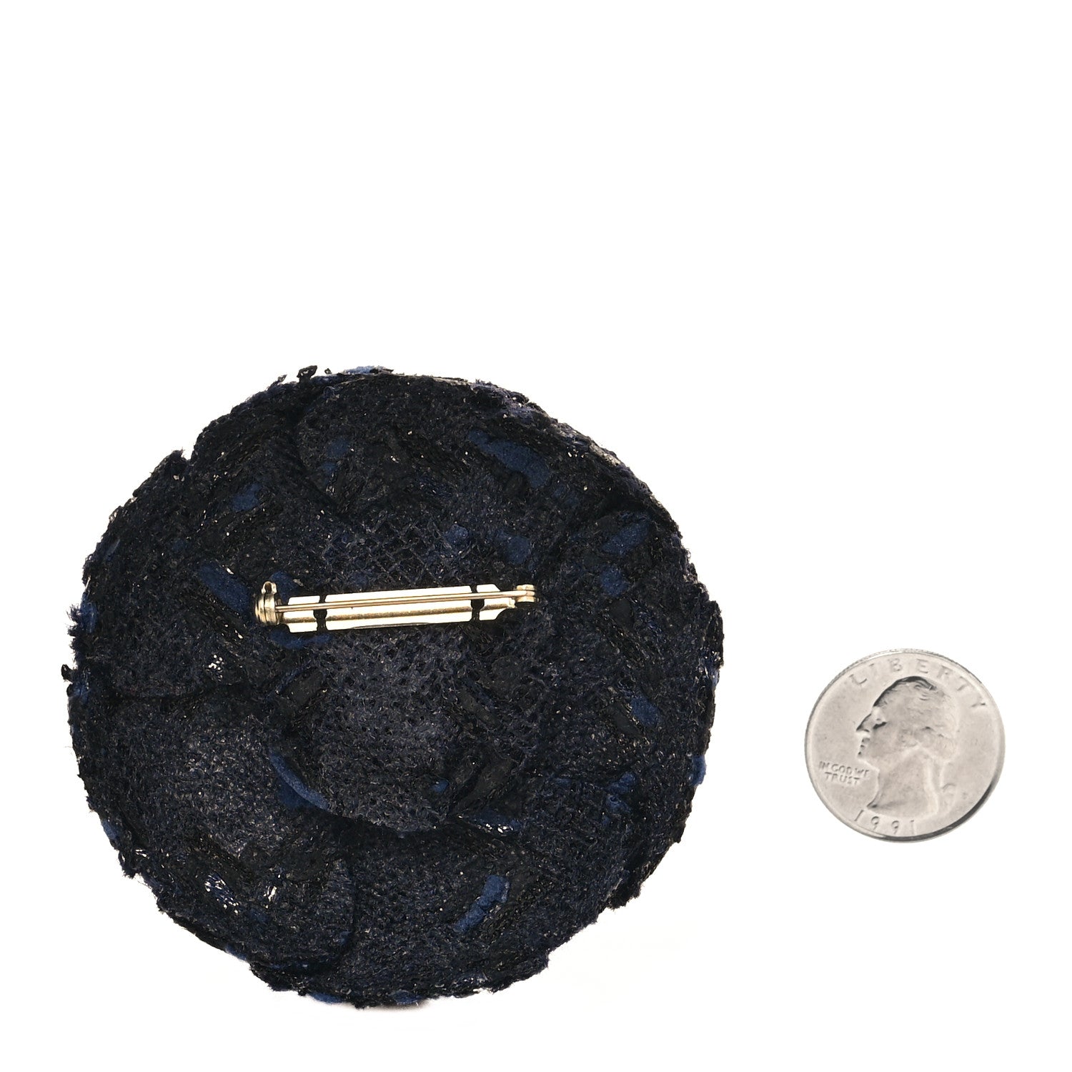 Chanel Tweed Camellia Pin Brooch Navy Blue 2 of 3