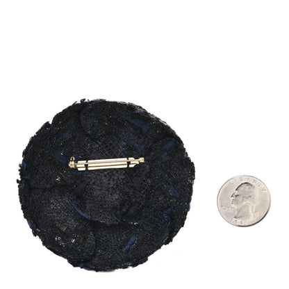 Chanel Tweed Camellia Pin Brooch Navy Blue 2 of 3