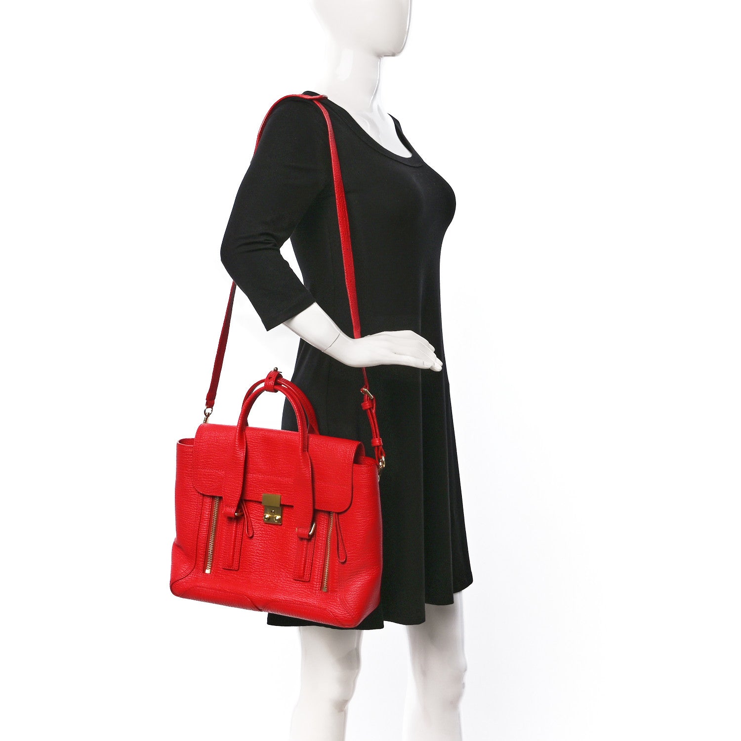 3.1 Phillip Lim Textured Calfskin Medium Pashli Satchel Red 2 of 8