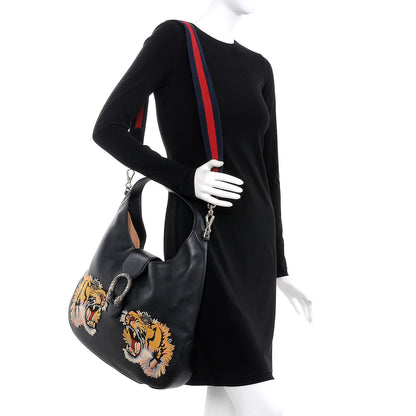 Gucci Calfskin Web Tiger Embroidered Large Dionysus Hobo Black 2 of 10