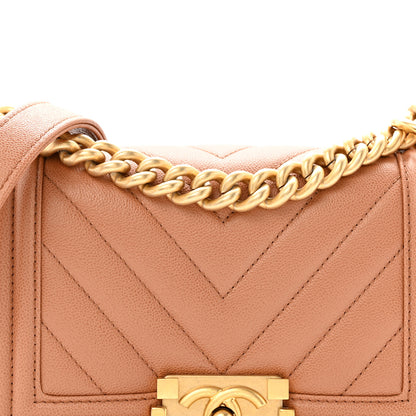 Chanel Caviar Chevron Quilted Small Boy Flap Brown 8 of 12