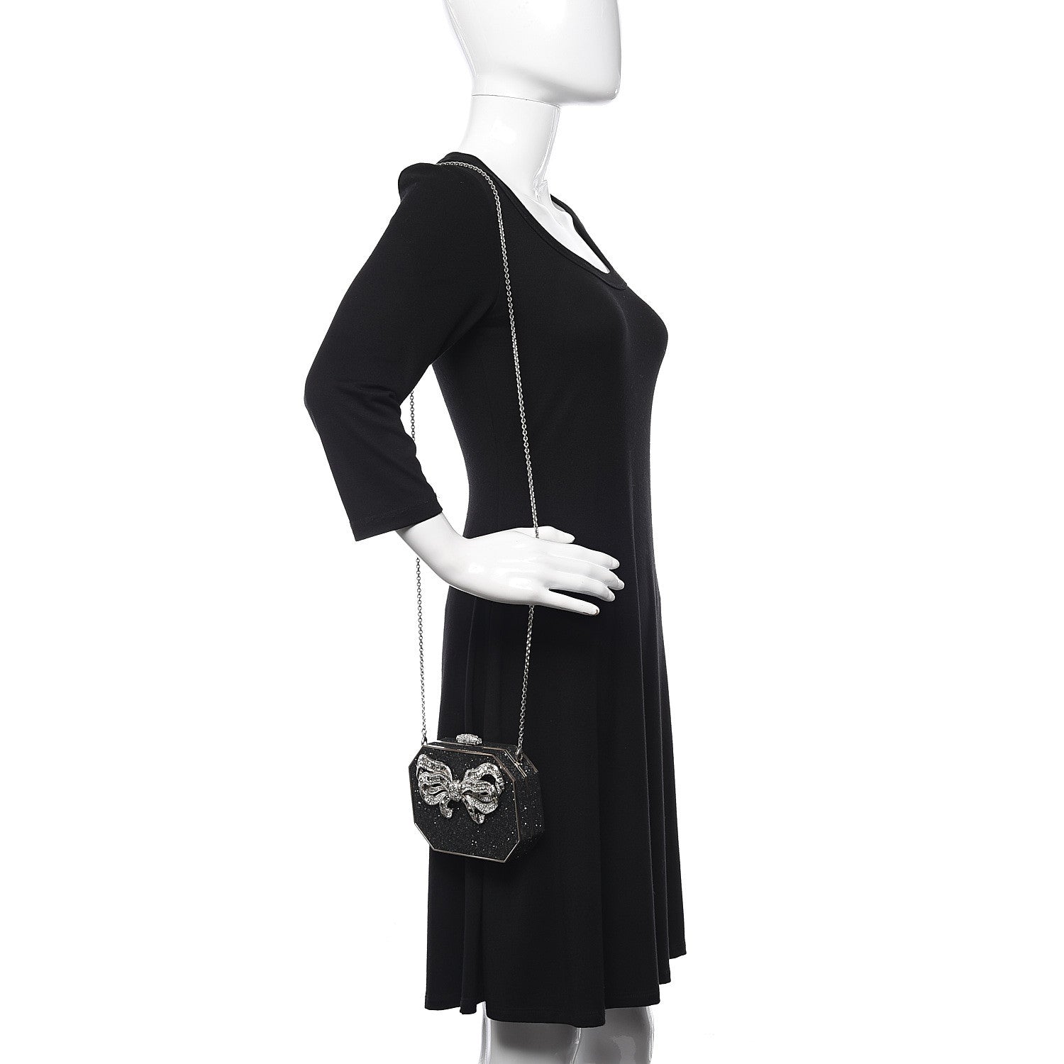 Judith Leiber Crystal Minaudiere Bow Clutch Black Silver 2 of 13