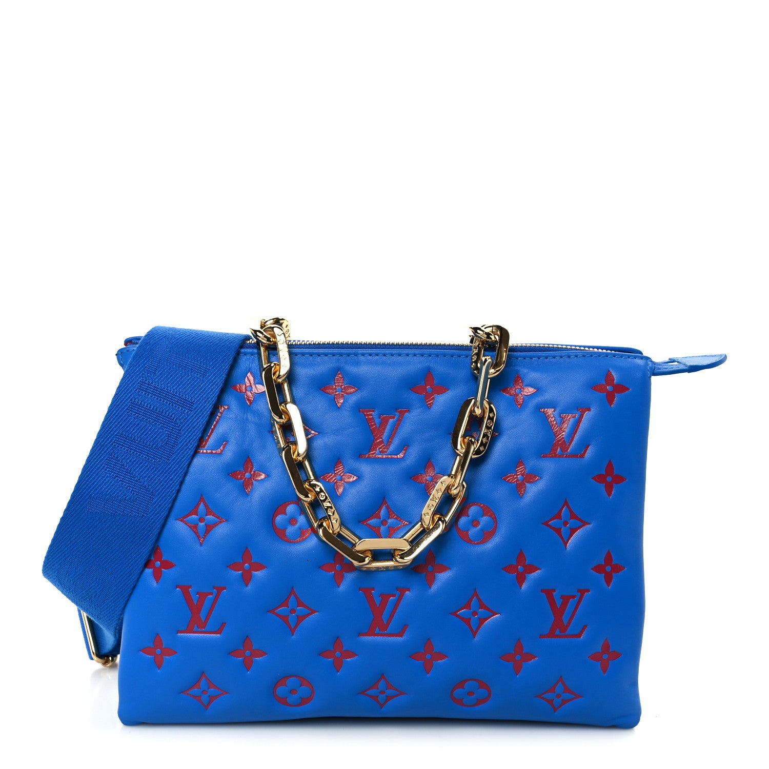 Louis Vuitton Lambskin Embossed Monogram Vuittamins Coussin PM Blue Red 1 of 11