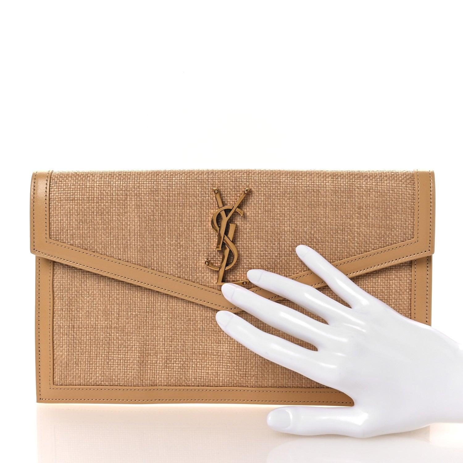 Saint Laurent Micro Raffia Uptown Pouch Natural Hay Blush 2 of 8